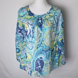 Talbot's Women's Paisley Print Top - Blue and Green  Cotton Size 16